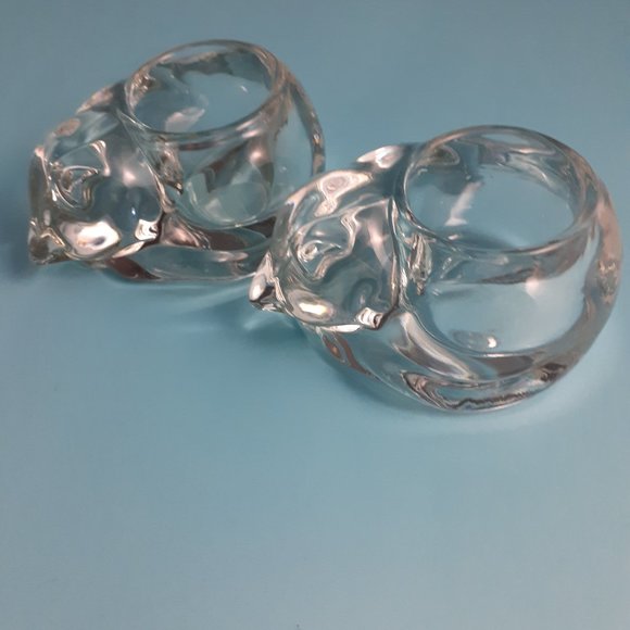 Pair of Vintage Indiana Glass Sleeping Cat/Kitten Votive Tea Light Holders - Picture 8 of 9